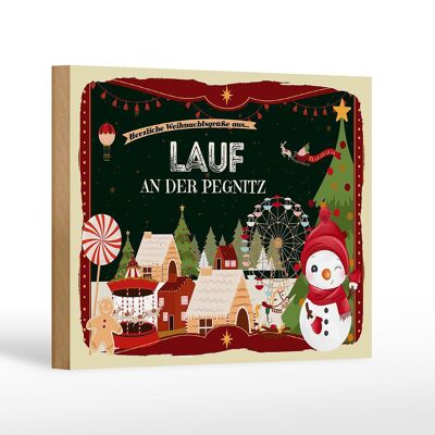 Wooden sign Christmas greetings LAUF AN DER PEGNITZ gift decoration 18x12cm