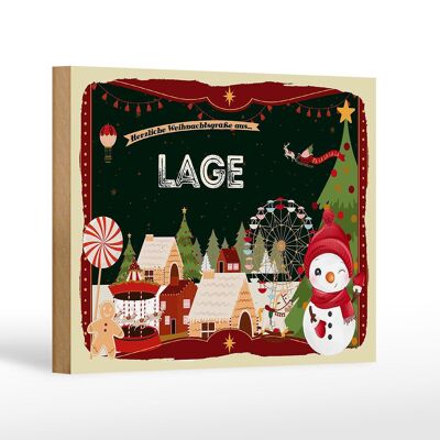 Wooden sign Christmas greetings LOCATION gift FESTIVAL decoration 18x12 cm