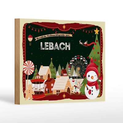 Holzschild Weihnachten Grüße aus LEBACH Geschenk Dekoration 18x12 cm