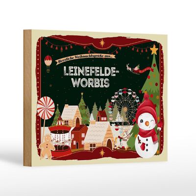 Cartel de madera Saludos navideños LINEFELDE-WORBIS decoración de regalo 18x12 cm