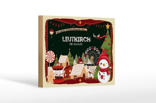 Holzschild Weihnachten Grüße LEUTKIRCH IM ALLGAU Geschenk Dekoration 18x12cm