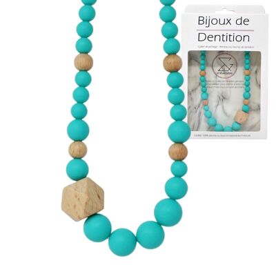 Breastfeeding & carrying necklace in silicone & wood classic turquoise
