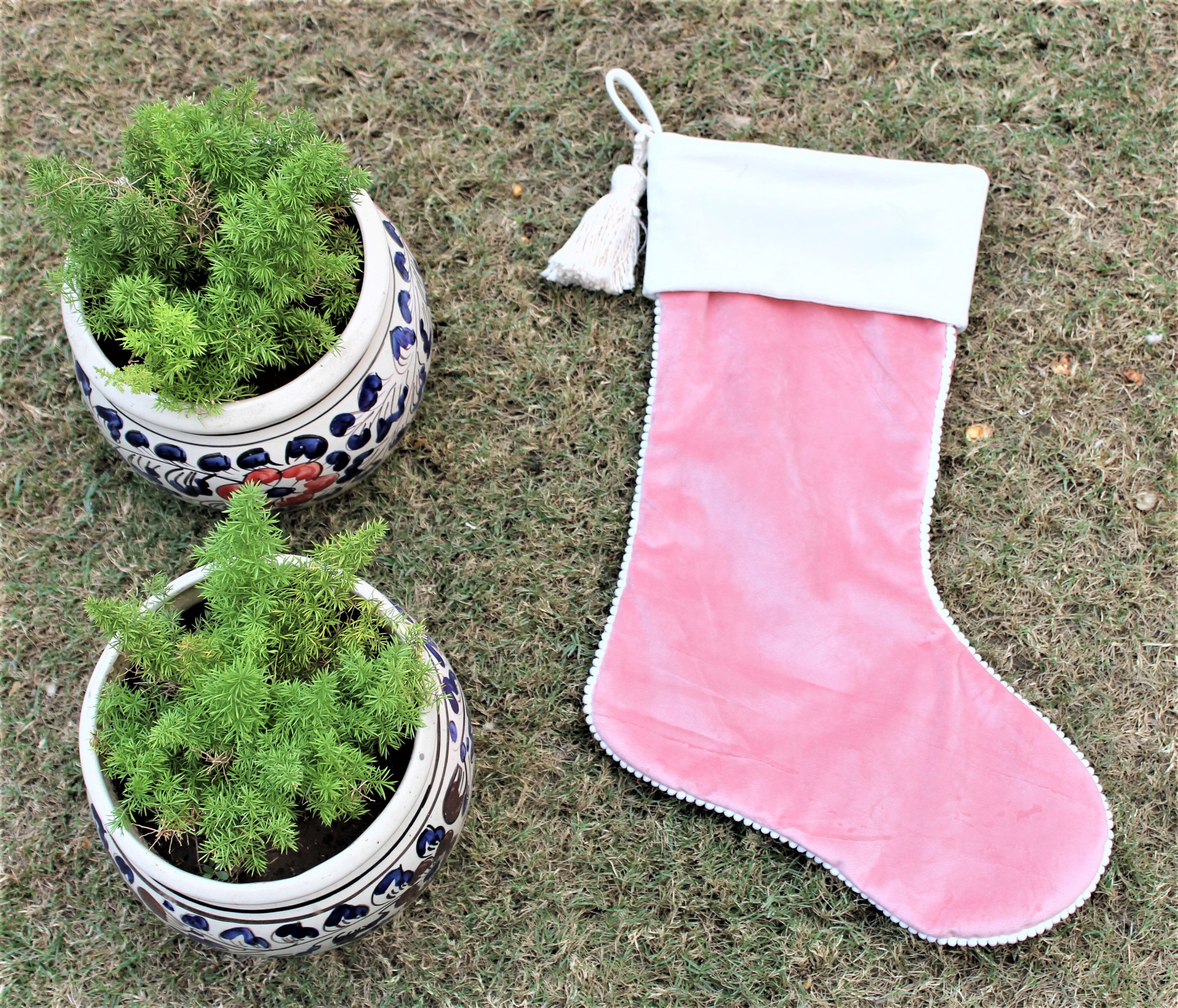 Calza di velluto di Natale di colore rosa