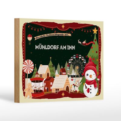 Cartel de madera Saludos navideños MÜHLDORF AM INN decoración de regalo 18x12 cm