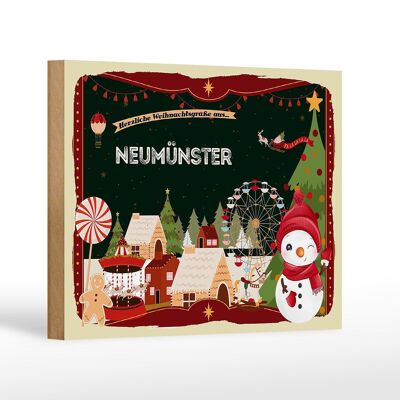 Cartel de madera Saludos navideños NEUMÜNSTER decoración de regalo 18x12 cm