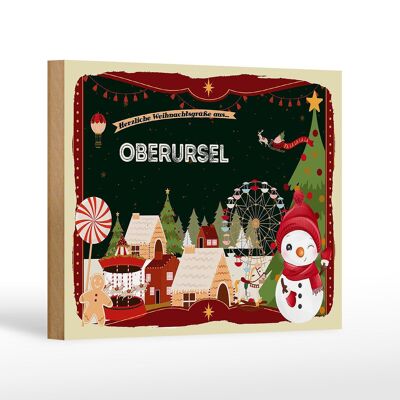 Panneau en bois Salutations de Noël OBERURSEL Décoration cadeau 18x12 cm
