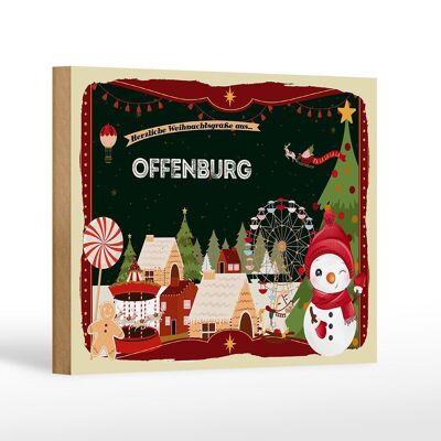 Cartel de madera Saludos navideños OFFENBURG decoración de regalo 18x12 cm