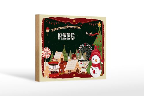 Holzschild Weihnachten Grüße aus REES Geschenk Dekoration 18x12 cm