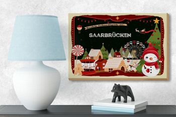 Panneau en bois Vœux de Noël SAARBRÜCKEN décoration cadeau 18x12 cm 3