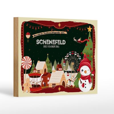 Panneau en bois Salutations de Noël de SCHENEFELD PRÈS DE HAMBOURG décoration 18x12 cm