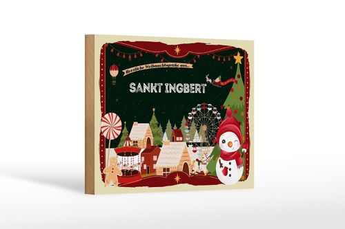 Holzschild Weihnachten Grüße aus SANKT INGBERT Geschenk Dekoration 18x12 cm
