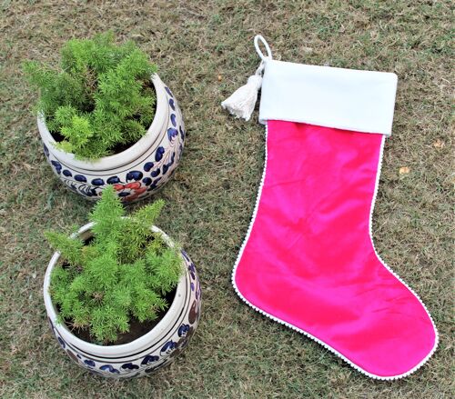 Magenta Colour Christmas Velvet Stocking