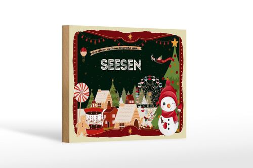 Holzschild Weihnachten Grüße aus SEESEN Geschenk Dekoration 18x12 cm