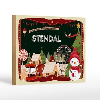 Wooden sign Christmas greetings from STENDAL gift decoration 18x12 cm
