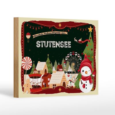Wooden sign Christmas greetings STUTENSEE gift decoration 18x12 cm