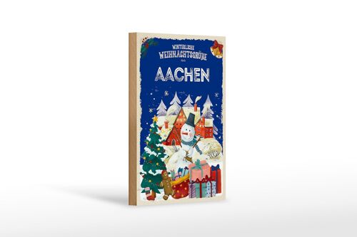 Holzschild Weihnachtsgrüße AACHEN Geschenk Dekoration Fest 12x18 cm