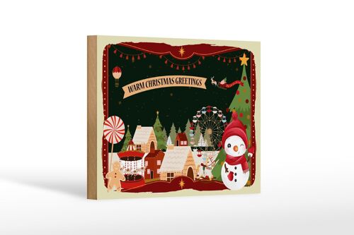 Holzschild Weihnachten WARM CHRISTMAS GREETINGS Dekoration 18x12 cm