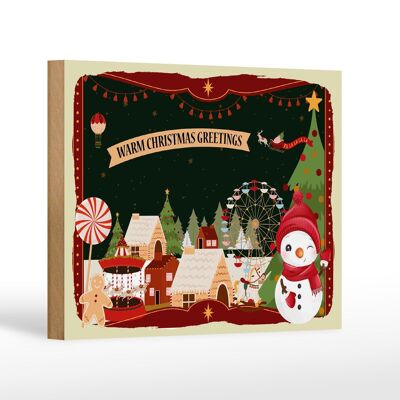Cartel de madera Navidad Cálidos SALUDOS DE NAVIDAD decoración 18x12 cm