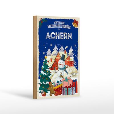Cartello in legno auguri di Natale ACHERN decorazione regalo festa 12x18 cm