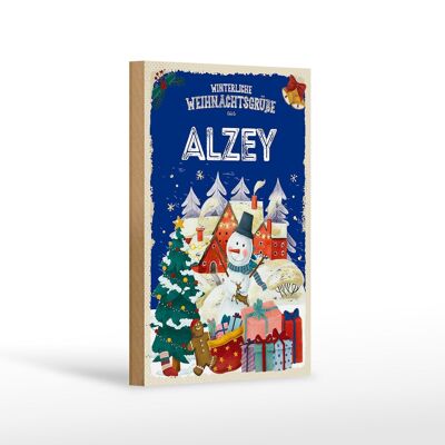 Holzschild Weihnachtsgrüße aus ALZEY Geschenk Dekoration 12x18 cm