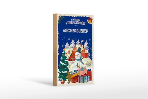 Holzschild Weihnachtsgrüße aus ASCHERSLEBEN Geschenk 12x18 cm