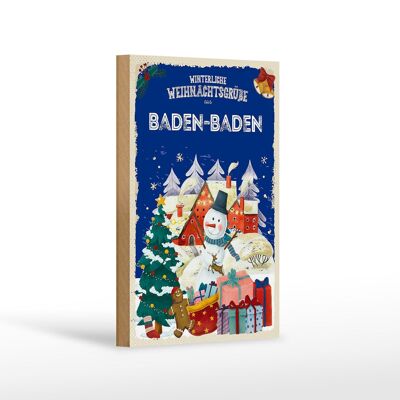 Panneau en bois Salutations de Noël de BADEN-BADEN cadeau 12x18 cm