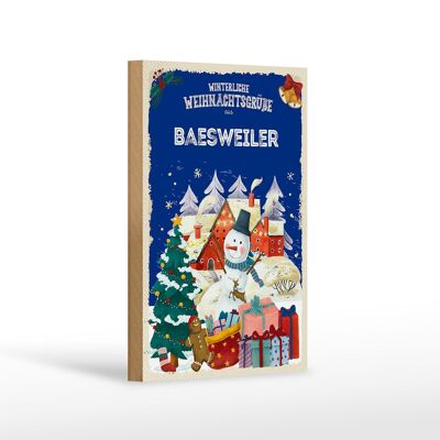 Wooden sign Christmas greetings BAESWEILER gift decoration 12x18 cm