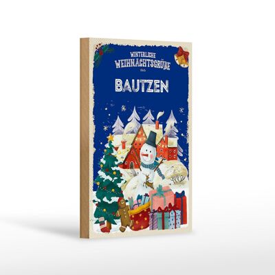 Wooden sign Christmas greetings from BAUTZEN gift decoration 12x18 cm