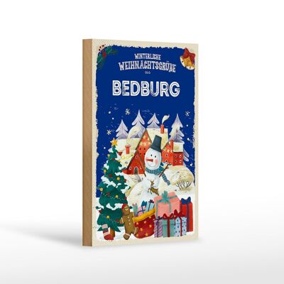 Cartel de madera Felicitaciones navideñas de BEDBURG decoración de regalo 12x18 cm