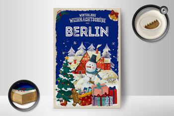 Panneau en bois Salutations de Noël de BERLIN Décoration cadeau 12x18 cm 2