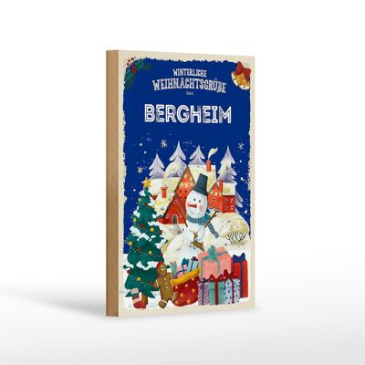 Holzschild Weihnachtsgrüße BERGHEIM Geschenk Dekoration 12x18 cm