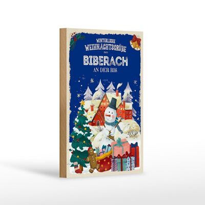 Panneau en bois Salutations de Noël de BIBERACH an der Riß Cadeau 12x18 cm