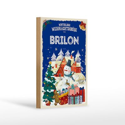 Cartel de madera Felicitaciones navideñas de BRILON decoración de regalo 12x18 cm