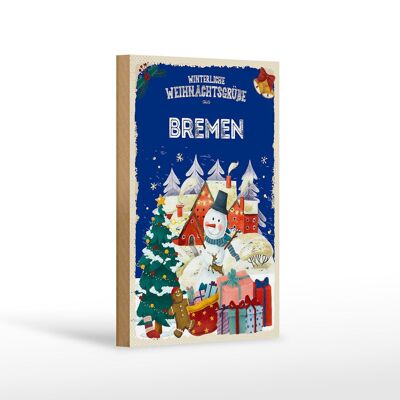 Cartel de madera Saludos navideños de BREMEN decoración de regalo 12x18 cm