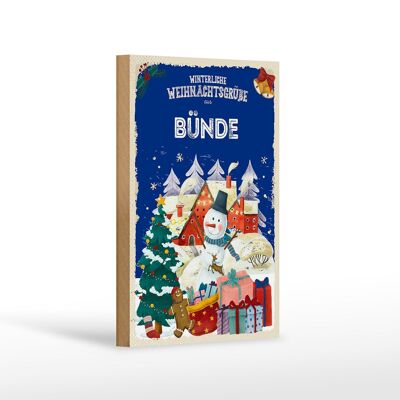 Panneau en bois Salutations de Noël BÜNDE cadeau décoration de fête 12x18 cm