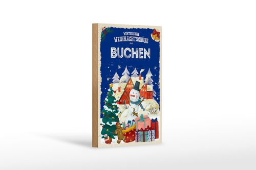 Holzschild Weihnachtsgrüße aus BUCHEN Geschenk Dekoration 12x18 cm