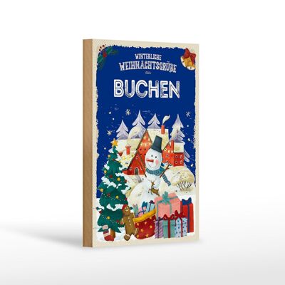 Panneau en bois Salutations de Noël du LIVRE décoration cadeau 12x18 cm