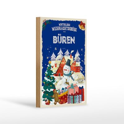 Cartel de madera Saludos navideños BÜREN regalo decoración de fiesta 12x18 cm