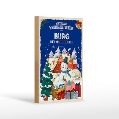 Cartel de madera Saludos navideños de BURG cerca de MAGDEBURG regalo 12x18 cm