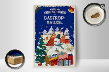 Panneau en bois Vœux de Noël CASTROP-RAUXEL cadeau 12x18 cm 2