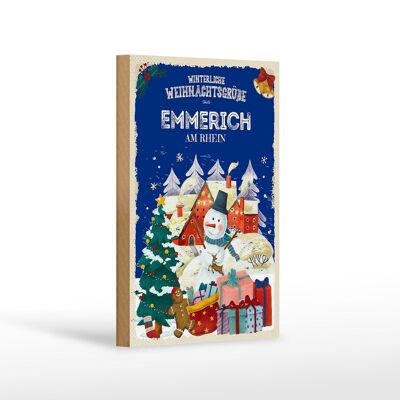 Panneau en bois Vœux de Noël EMMERICH AM RHEIN cadeau 12x18 cm