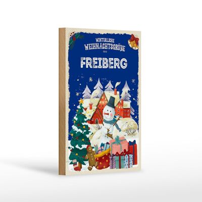 Cartel de madera Saludos navideños FREIBERG decoración de regalo 12x18 cm