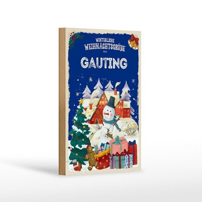 Wooden sign Christmas greetings from GAUTING gift decoration 12x18 cm