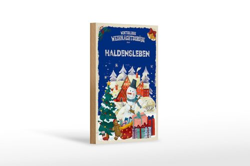 Holzschild Weihnachtsgrüße HALDENSLEBEN Geschenk Dekoration 12x18 cm