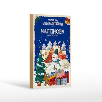 Panneau en bois Salutations de Noël HATTINGEN AN DER RUHR cadeau 12x18 cm