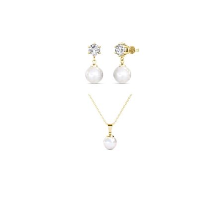 Pauline Full Moon Pearl Set - Gold and Crystal