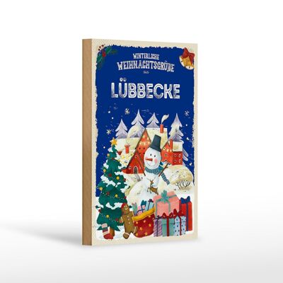 Cartel de madera Saludos navideños LÜBBECKE decoración de regalo 12x18 cm