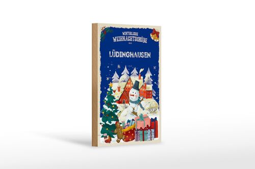 Holzschild Weihnachtsgrüße LÜDINGHAUSEN Geschenk Dekoration 12x18 cm