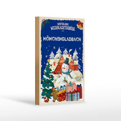 Cartel de madera Saludos navideños MÖNCHENGLADBACH decoración de regalo 12x18 cm