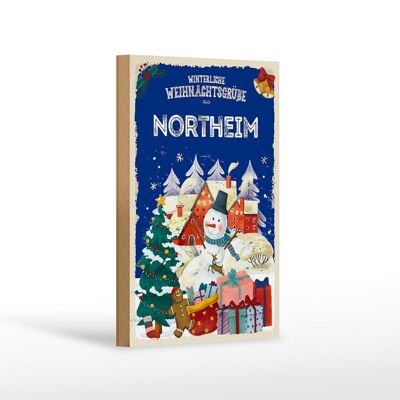 Holzschild Weihnachtsgrüße NORTHEIM Geschenk Dekoration 12x18 cm